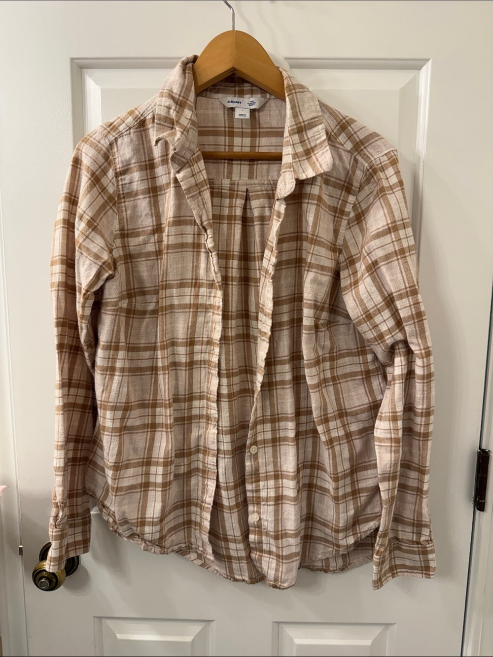 Old Navy Tan and Brown Plaid Classic Shirt